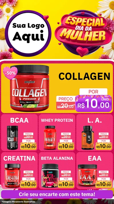 Modelo de Rede Social para Stories com o tema Especial Dia da Mulher para Suplementos alimentares