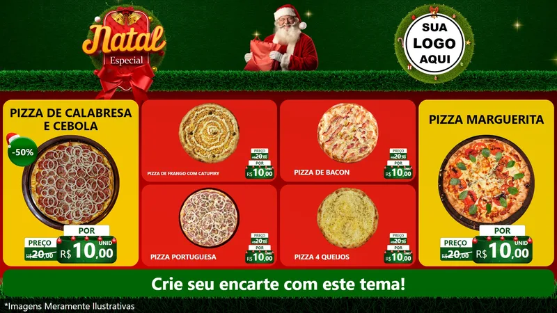Modelo de TV para TV Horizontal com o tema Natal Especial para Pizzaria