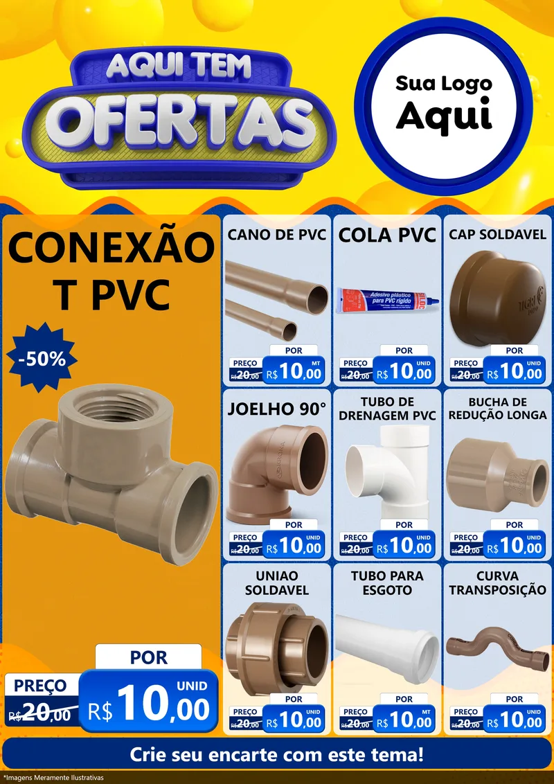 Modelo de Encarte para Encarte A4 Vertical com o tema Aqui Tem Ofertas para Tubos e conexões