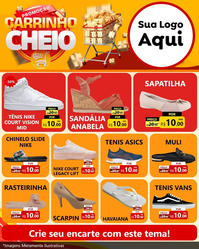 Modelo de Rede Social para Feed Instagram com o tema Promoção carrinho cheio para Calçados