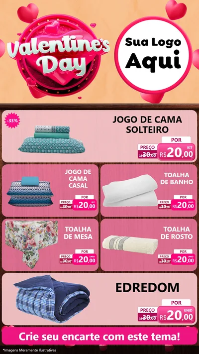 Modelo de TV para TV Vertical com o tema Valentine's Day para Cama, Mesa e Banho