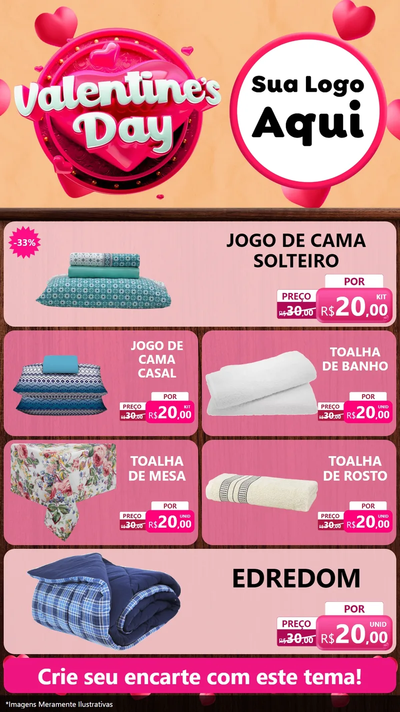 Modelo de TV para TV Vertical com o tema Valentine's Day para Cama, Mesa e Banho