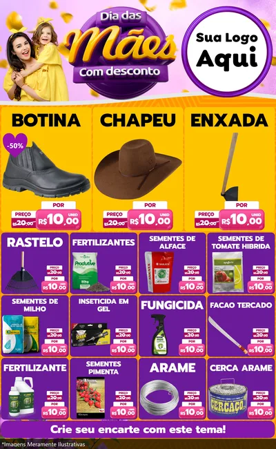Modelo de Encarte para Encarte Grande com o tema Dia das Mães com Desconto para Agropecuária