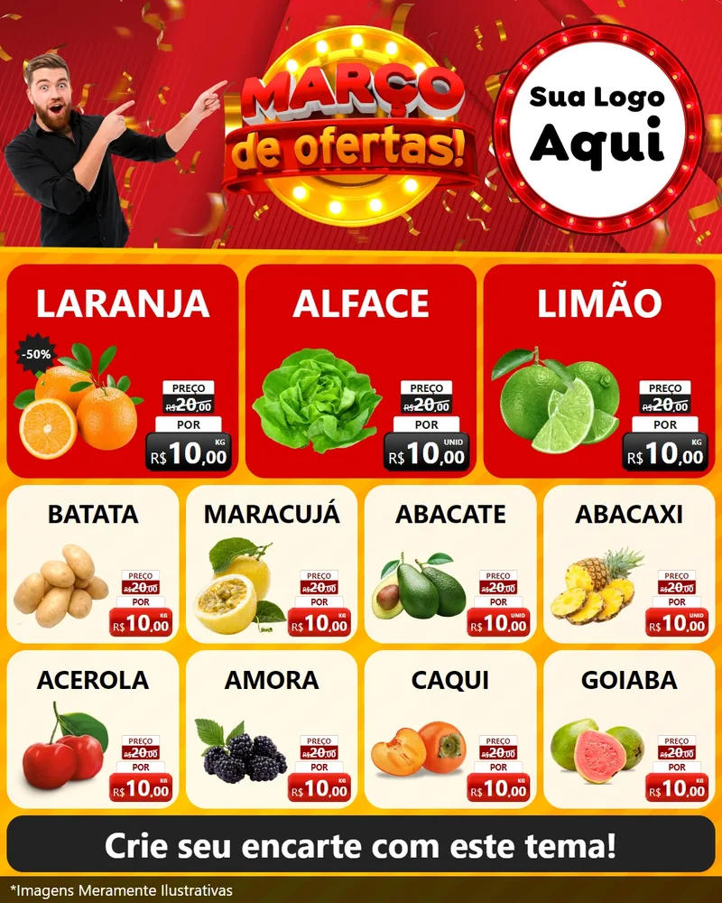 Modelo de Rede Social para Feed Instagram com o tema Março de Ofertas! para Hortifrúti