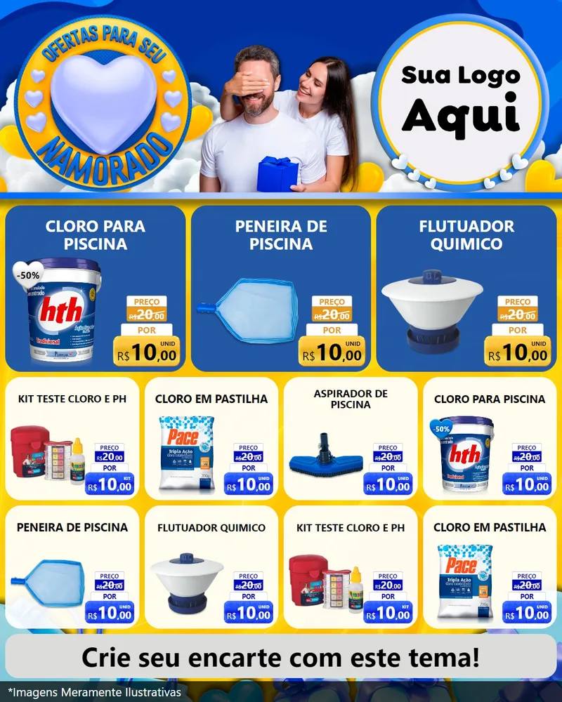 Modelo de Rede Social para Feed Instagram com o tema Ofertas Para Seu Namorado para Produtos para Piscina