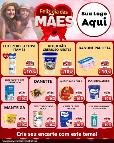 Modelo de Rede Social para Feed Instagram com o tema Feliz Dia Das Mães para Frios e Laticínios