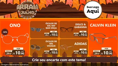 Modelo de TV para TV Horizontal com o tema Arraiá de Julho - Junina para Óticas