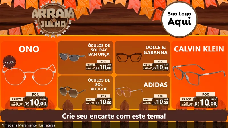 Modelo de TV para TV Horizontal com o tema Arraiá de Julho - Junina para Óticas