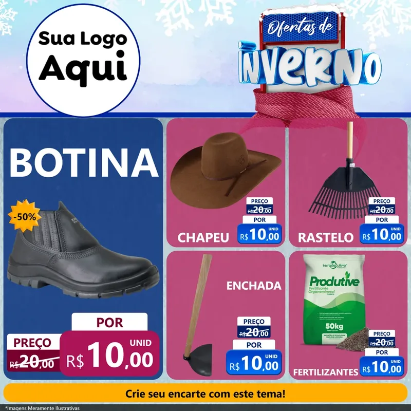 Modelo de Rede Social para Feed Facebook com o tema Ofertas de Inverno para Agropecuária
