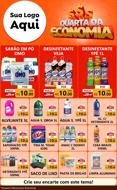 Modelo de Encarte para Encarte Grande com o tema Quarta da Economia para Produtos de Limpeza