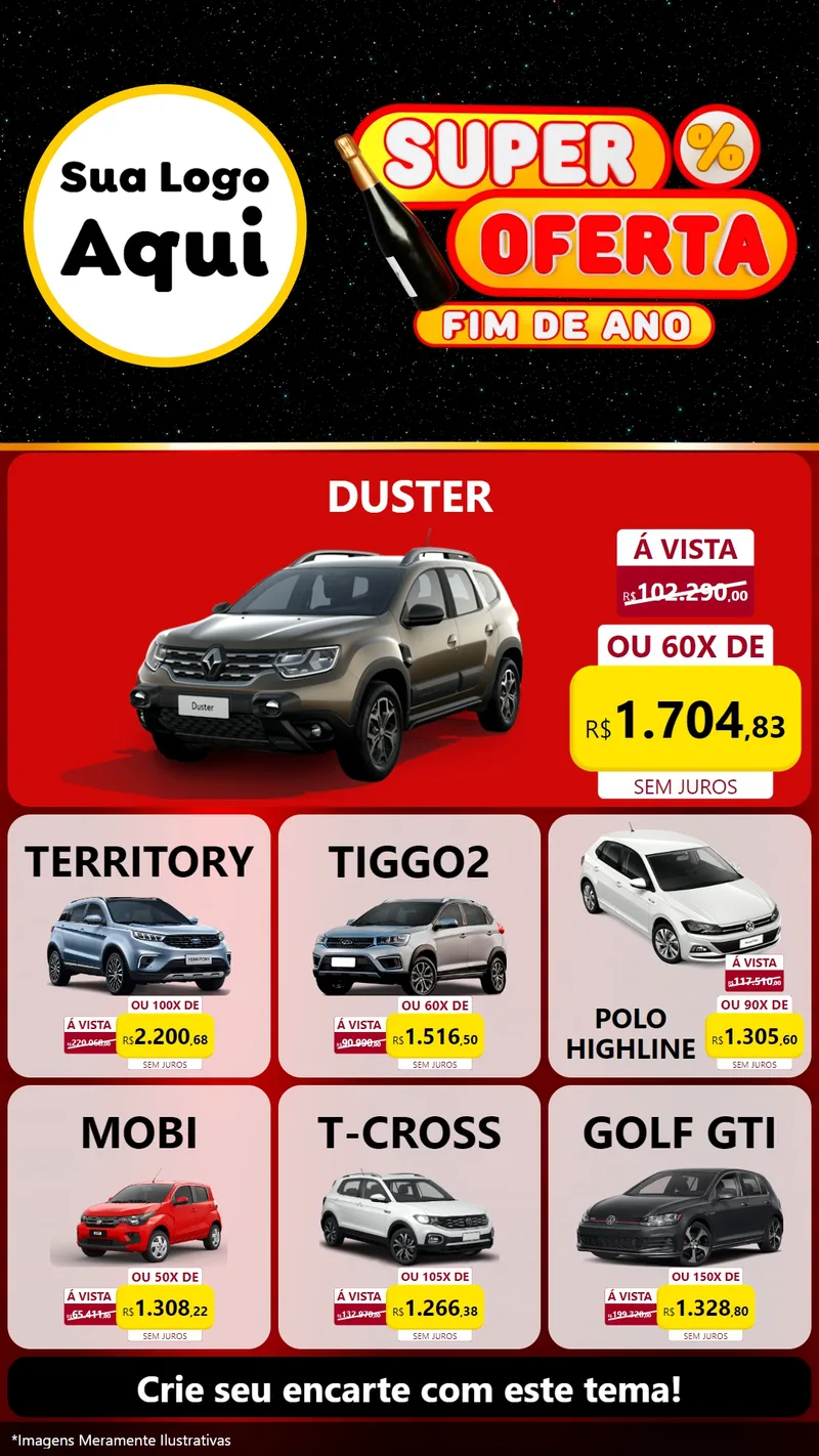 Modelo de Rede Social para Stories com o tema Super Oferta Fim de Ano para Concessionaria de Carros