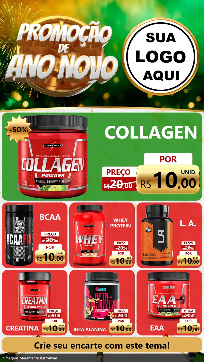 Modelo de Rede Social para Stories com o tema Promoção de Ano Novo para Suplementos alimentares