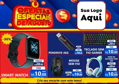 Modelo de Encarte para Encarte A4 Horizontal com o tema Ofertas Especiais de Agosto para Informática