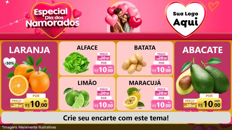 Modelo de TV para TV Horizontal com o tema Especial Dia dos Namorados para Hortifrúti