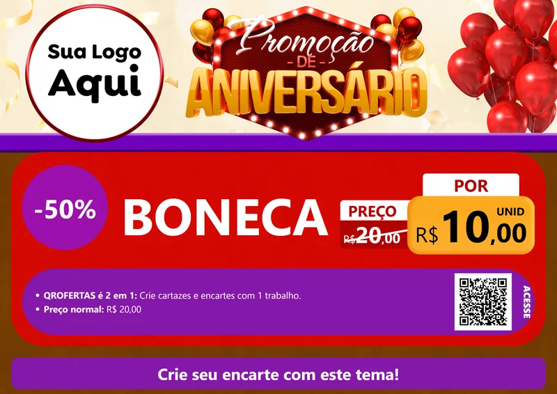 Modelo de Cartaz para Cartaz A4 Horizontal com o tema Promoção de Aniversário para Brinquedos