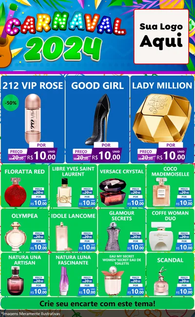 Modelo de Encarte para Encarte Grande com o tema Carnaval 2027 para Perfumes