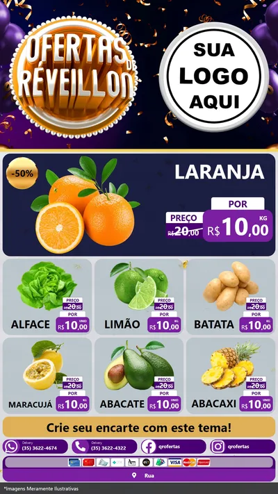 Modelo de Rede Social para Stories com o tema Ofertas de Réveillon para Hortifrúti