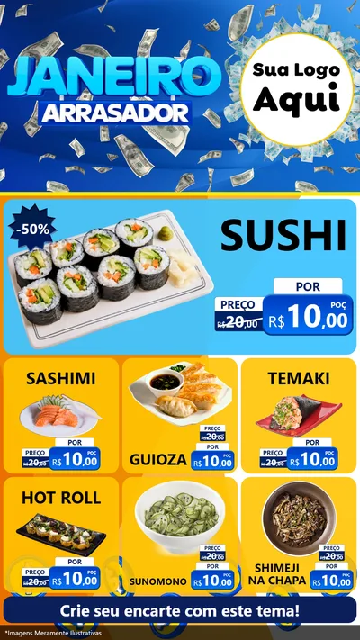 Modelo de Rede Social para Stories com o tema Janeiro Arrasador para Comida japonesa