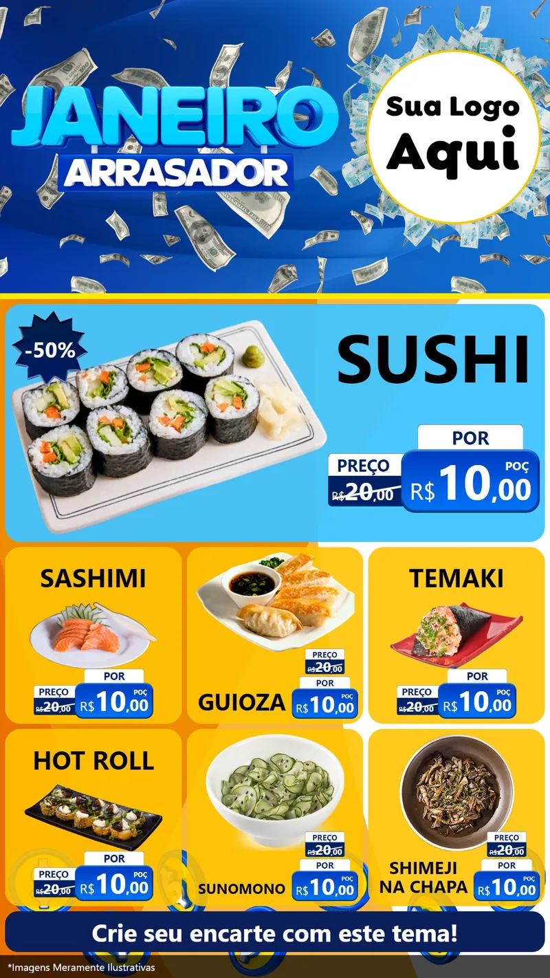 Modelo de Rede Social para Stories com o tema Janeiro Arrasador para Comida japonesa