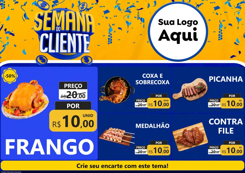 Modelo de Encarte para Encarte A4 Horizontal com o tema Semana do Cliente para Assados