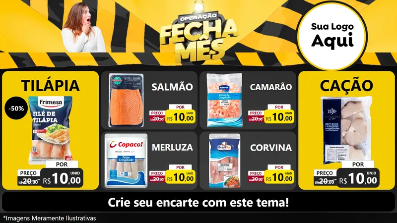 Modelo de TV para TV Horizontal com o tema Operação Fecha Mês para Peixaria