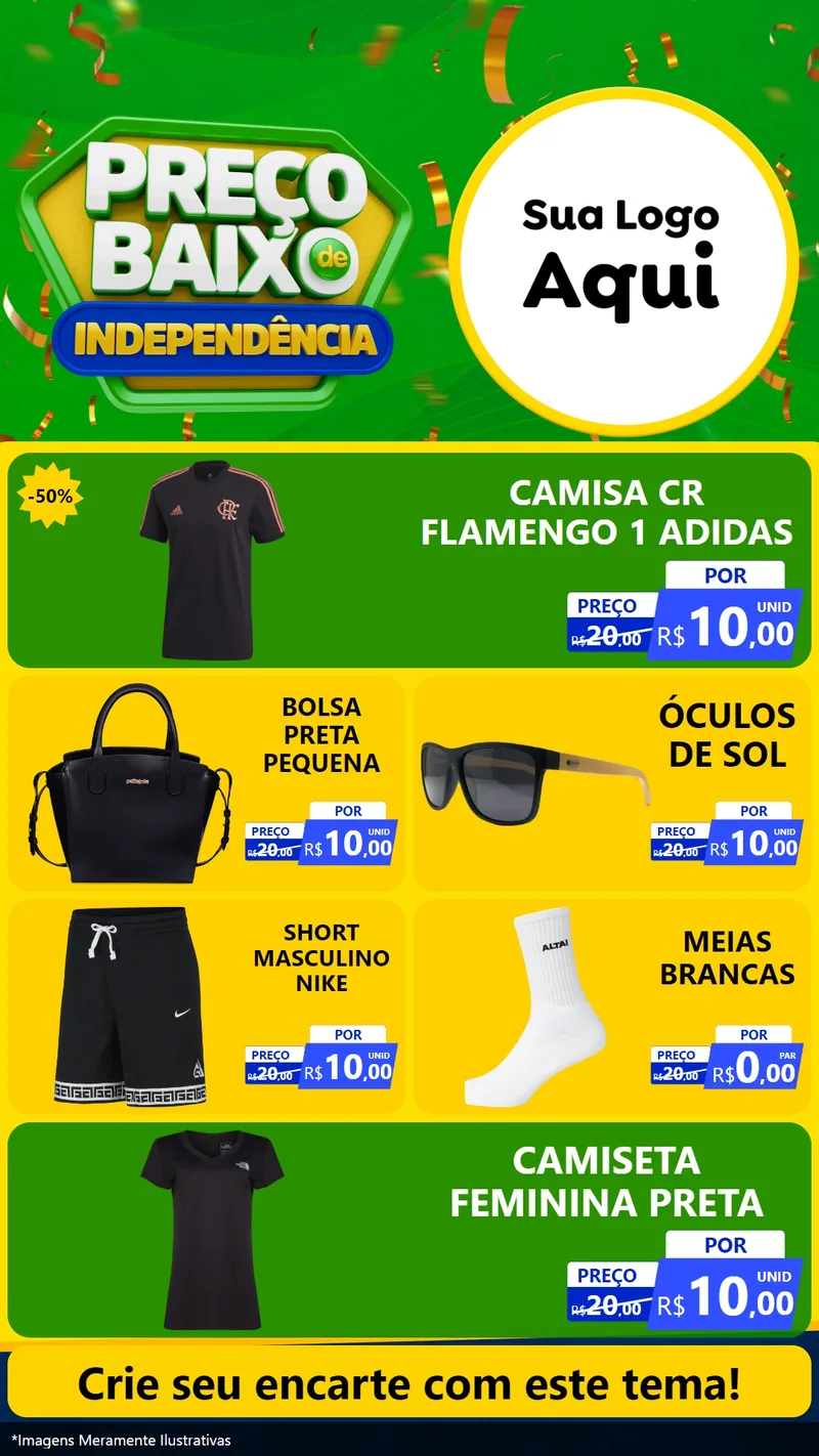 Modelo de TV para TV Vertical com o tema Preço Baixo de Independência para Roupas e acessórios