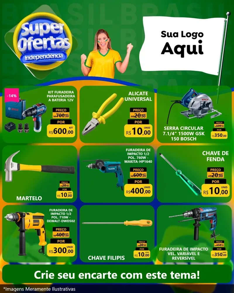 Modelo de Rede Social para Feed Instagram com o tema Super Ofertas de Independência para Maquinas e Ferramentas