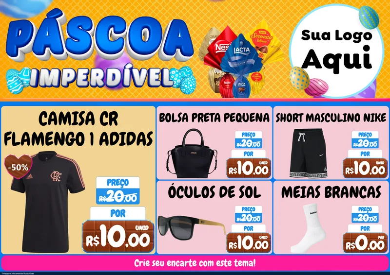 Modelo de Encarte para Encarte A4 Horizontal com o tema Páscoa Imperdível para Roupas e acessórios