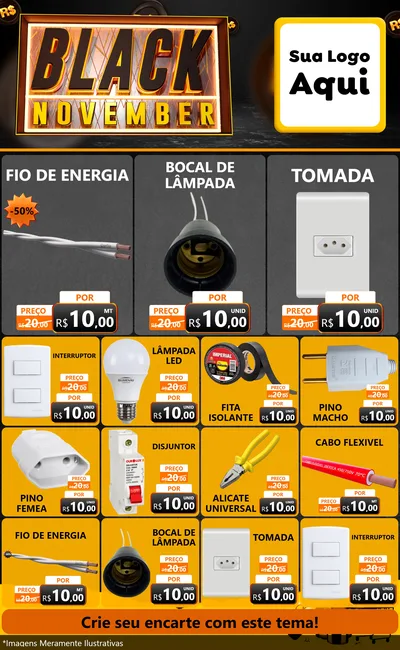 Modelo de Encarte para Encarte Grande com o tema Black November para Materiais Elétricos