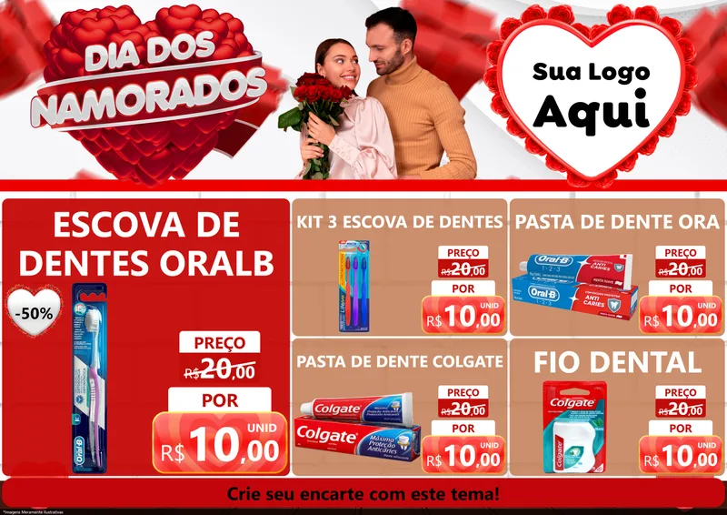 Modelo de Encarte para Encarte A4 Horizontal com o tema Dia dos Namorados para Higiene Pessoal