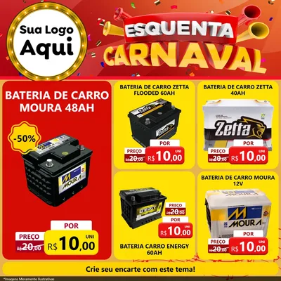 Modelo de Rede Social para Feed Facebook com o tema Esquenta Carnaval para Baterias Elétricas