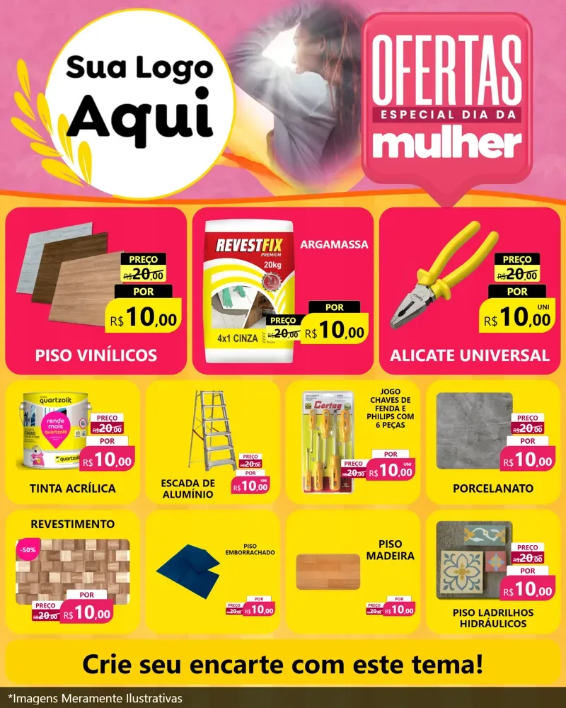 Modelo de Rede Social para Feed Instagram com o tema Ofertas - Especial Dia Das Mulheres para Material para Construção