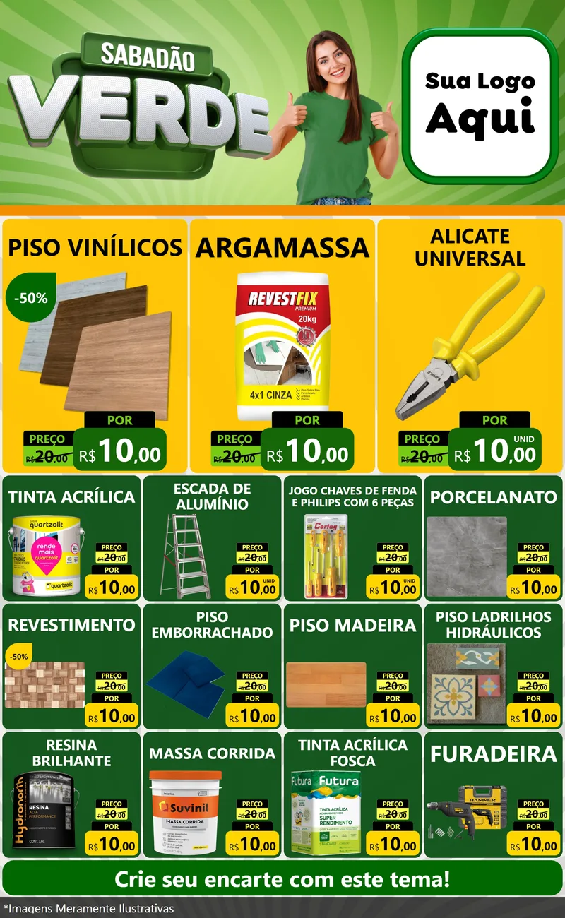 Modelo de Encarte para Encarte Grande com o tema Sabadão Verde para Material para Construção