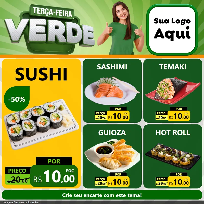 Modelo de Rede Social para Feed Facebook com o tema Terça - Feira Verde para Comida japonesa