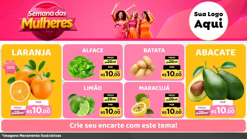 Modelo de TV para TV Horizontal com o tema Semana das Mulheres para Hortifrúti