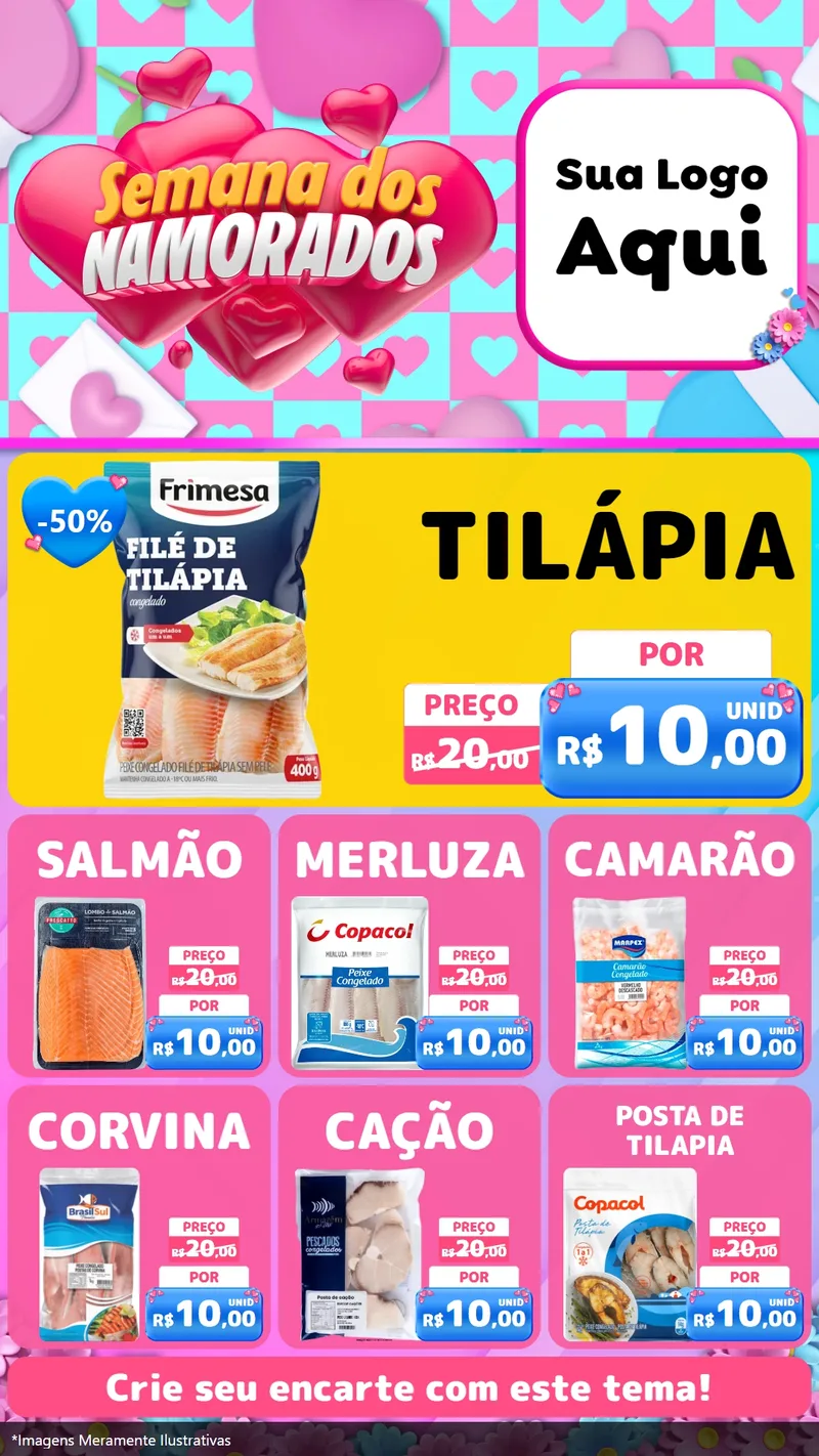 Modelo de Rede Social para Stories com o tema Semana dos Namorados para Peixaria