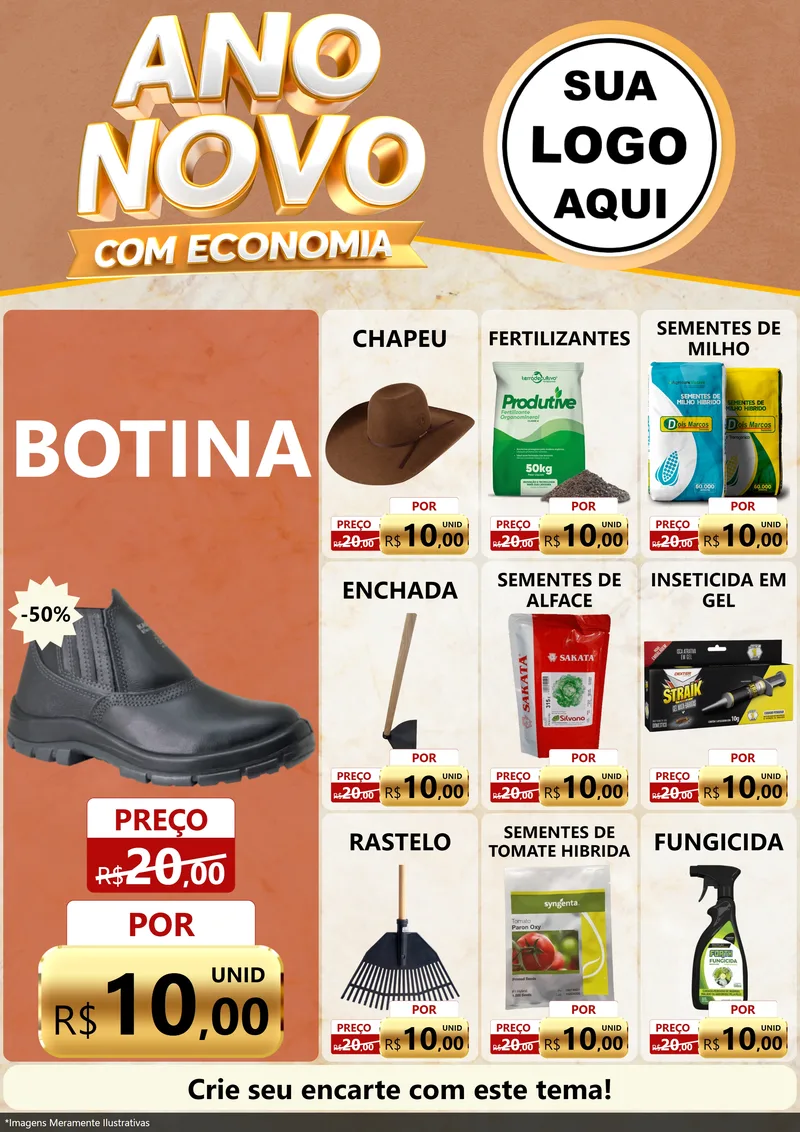 Modelo de Encarte para Encarte A4 Vertical com o tema Ano Novo Com Economia para Agropecuária