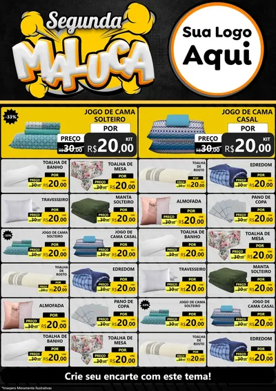 Modelo de Encarte para Encarte A4 Vertical com o tema Segunda Maluca para Cama, Mesa e Banho