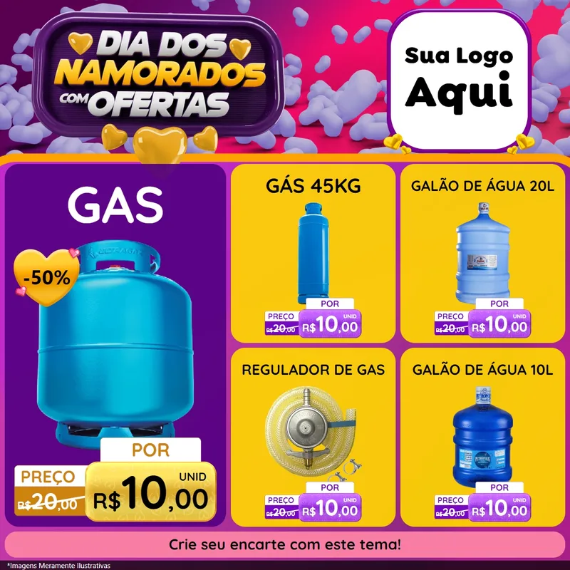 Modelo de Rede Social para Feed Facebook com o tema Dia Dos Namorados Com Ofertas para Água e gás