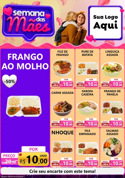 Modelo de Encarte para Encarte A4 Vertical com o tema Semana das Mães para Restaurante