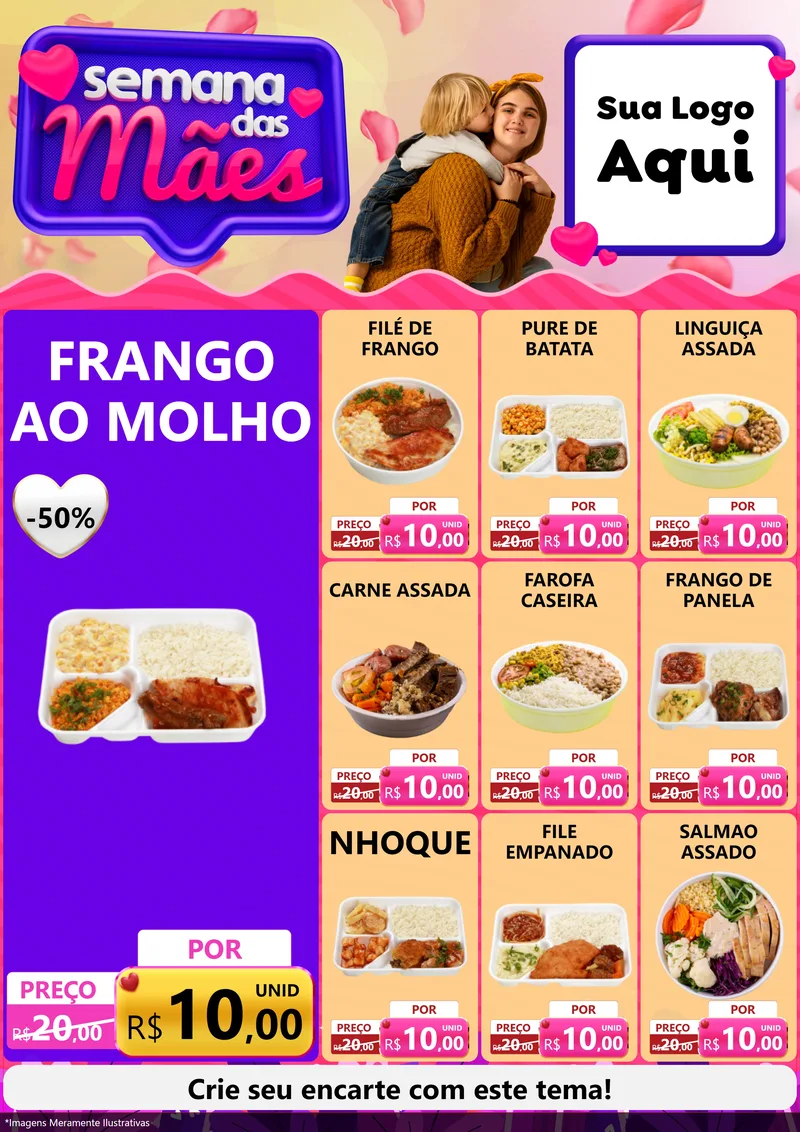Modelo de Encarte para Encarte A4 Vertical com o tema Semana das Mães para Restaurante