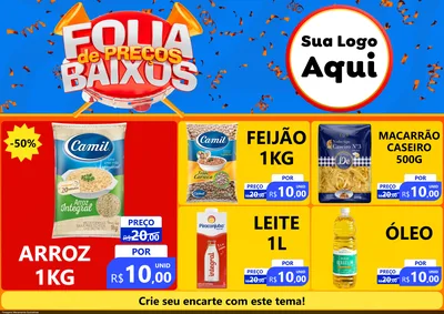 Modelo de Encarte para Encarte A4 Horizontal com o tema Folia de Preços Baixos para Supermercado