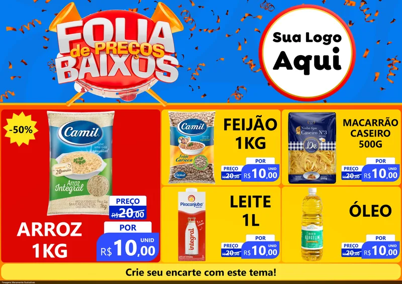Modelo de Encarte para Encarte A4 Horizontal com o tema Folia de Preços Baixos para Supermercado