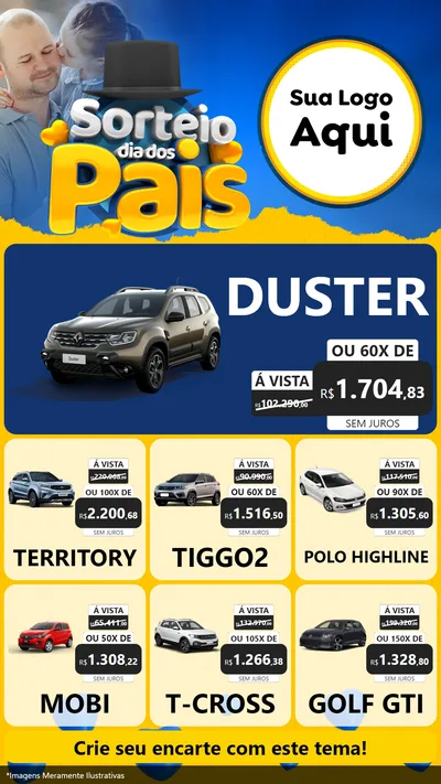 Modelo de Rede Social para Stories com o tema Sorteio Dia Dos Pais para Concessionaria de Carros