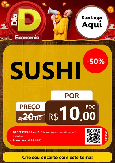 Modelo de Cartaz para Cartaz A4 Vertical com o tema Dia D Economia para Comida japonesa