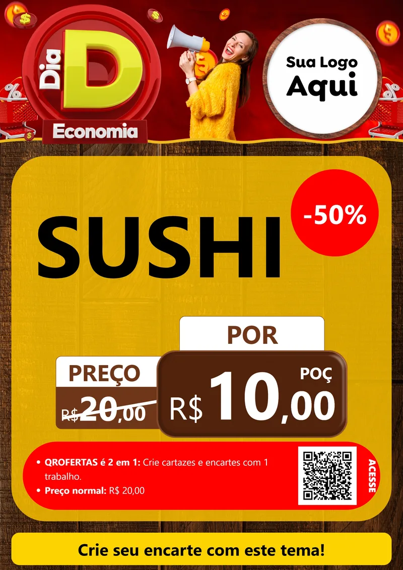 Modelo de Cartaz para Cartaz A4 Vertical com o tema Dia D Economia para Comida japonesa