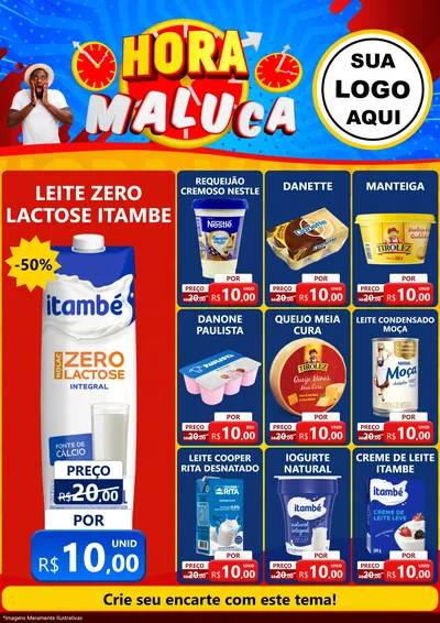 Modelo de Encarte para Encarte A4 Vertical com o tema Hora Maluca para Frios e Laticínios