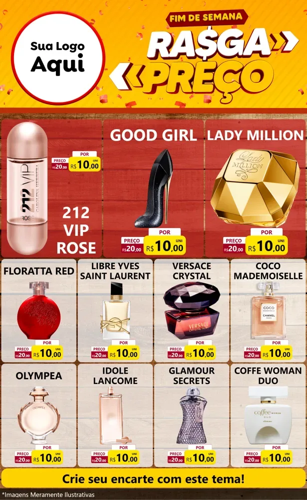 Modelo de Encarte para Encarte Grande com o tema Fim de Semana Rasga Preços para Perfumes