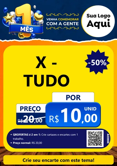 Modelo de Cartaz para Cartaz A4 Vertical com o tema Um Mês de Aniversário para Hamburgueria