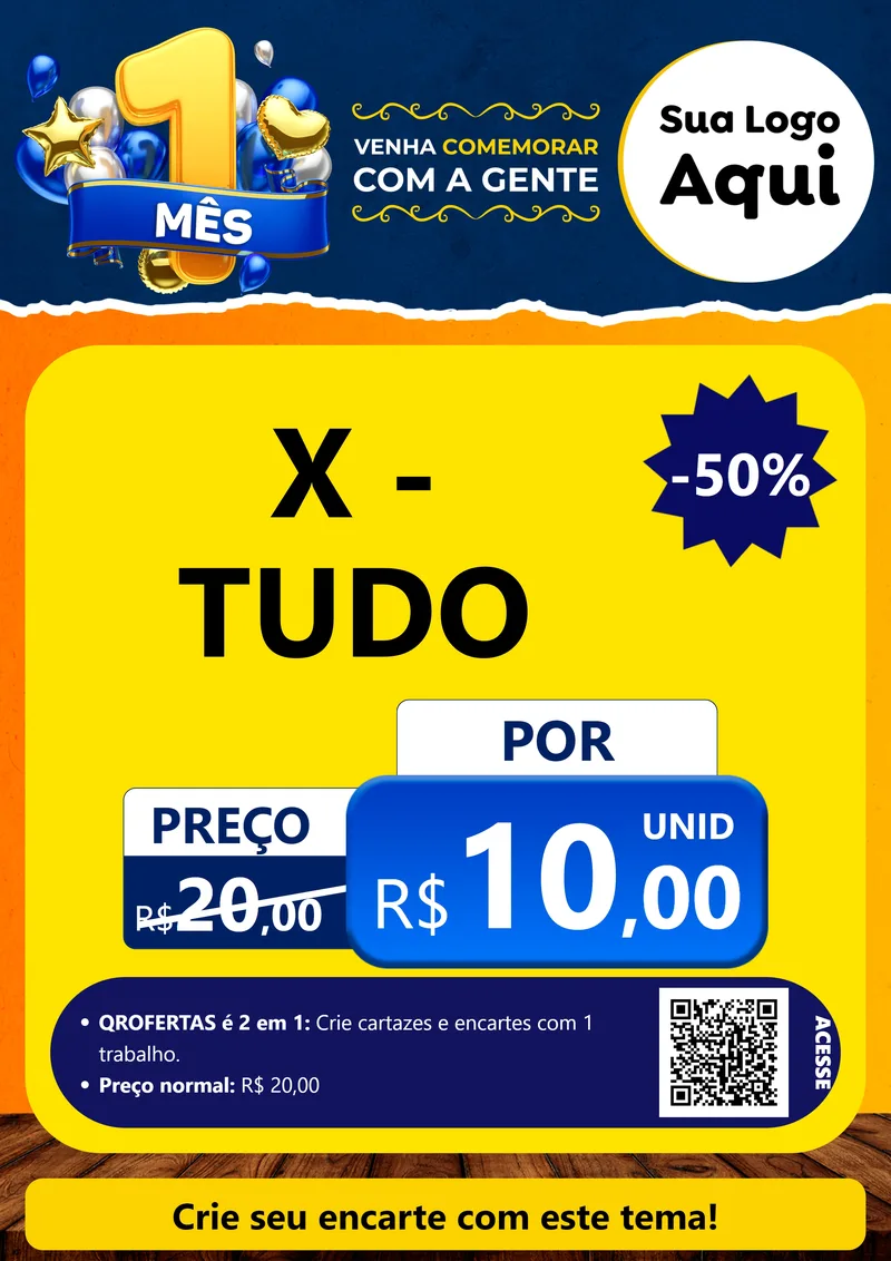 Modelo de Cartaz para Cartaz A4 Vertical com o tema Um Mês de Aniversário para Hamburgueria